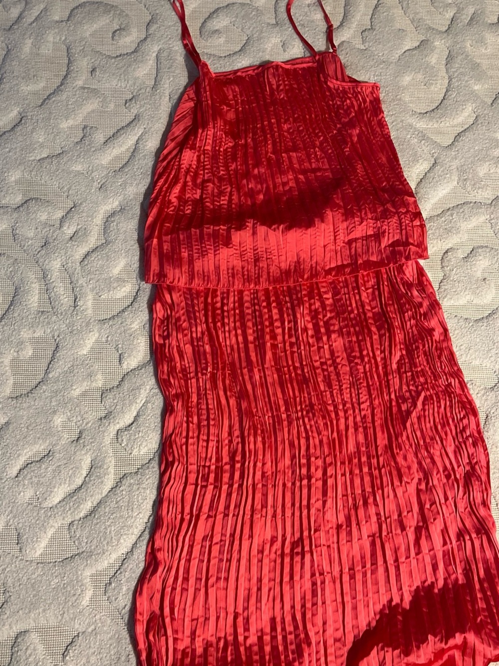 Pink Pleated Satin Slip Dress